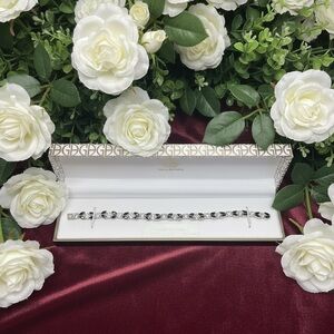 Silver and Black and White Rhinestone Chain-Link Bracelet